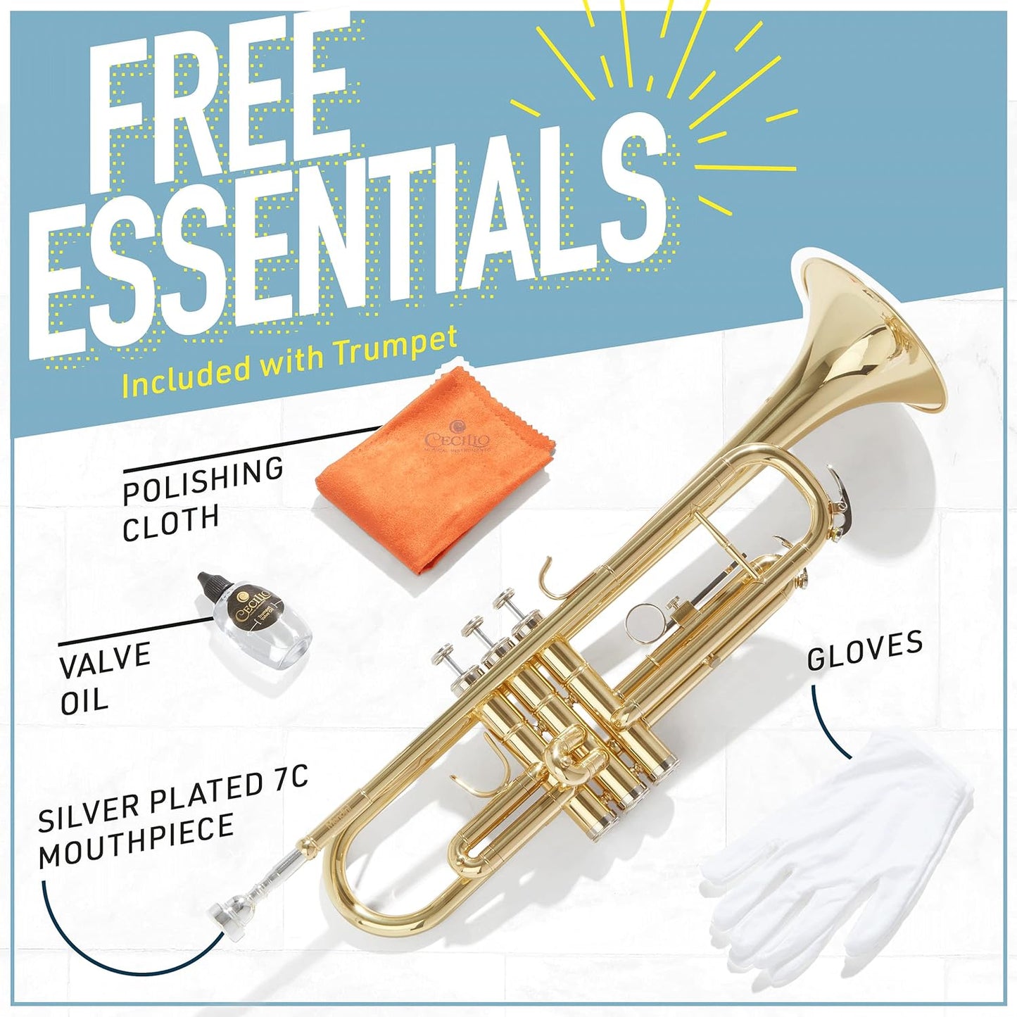 Mendini By Cecilio MTT-BK Bb Brass Material Trumpets for Beginner - Blue (Like New)