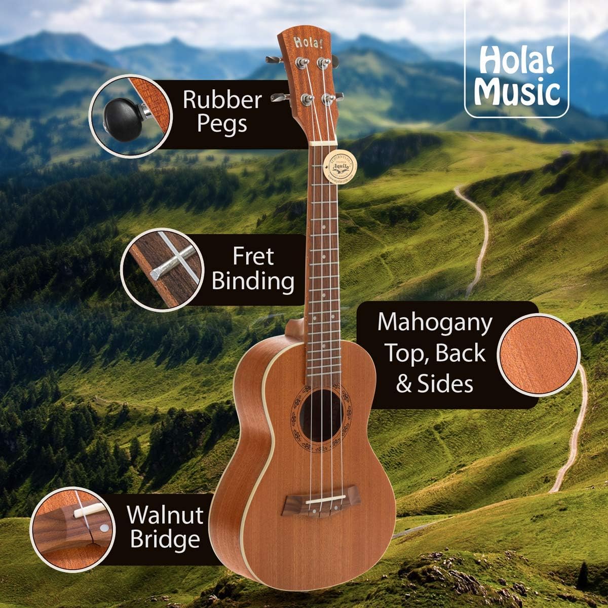 Hola! Music HM-124MG+ Deluxe Series Concert Ukulele Bundle, 24 Inch - Mahogany (Like New)