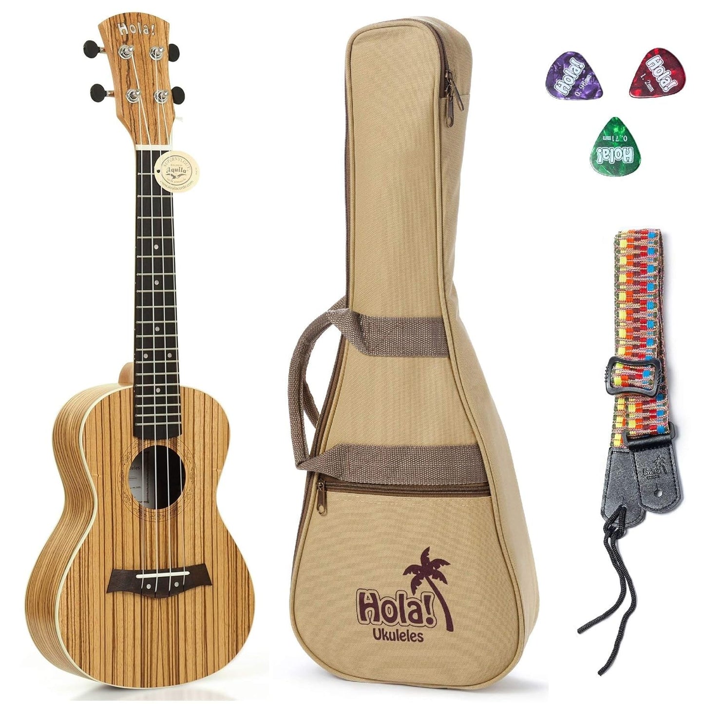 Hola! Music HM-124ZW+ Concert Ukulele Deluxe Series, 24 Inch - Zebrawood (New)