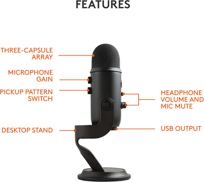 Blue Yeti USB Multipattern Mic for Recording & Streaming on PC and Mac, Blackout (Used)