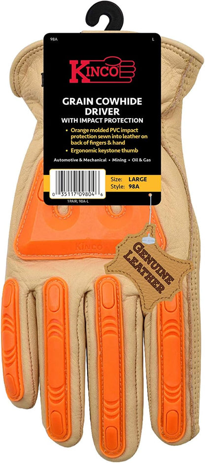 Kinco 98A-M Elastic Pull On Durable Leather Work Glove with Impact Protection (Like New)
