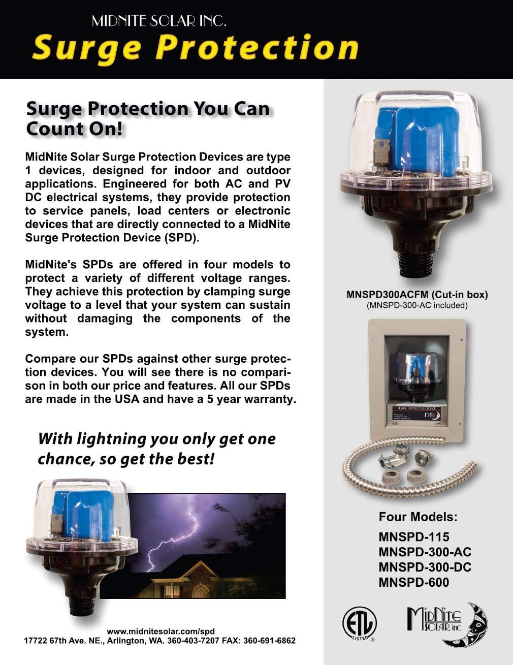 MidNite Solar MNSPD-300 Surge Protection Device 300VDC for AC and DC Systems (Like New)