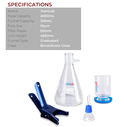 Joanlab 2000mL Lab Vacuum Filtration Apparatus with 300mL Graduated Funnel (Like New)