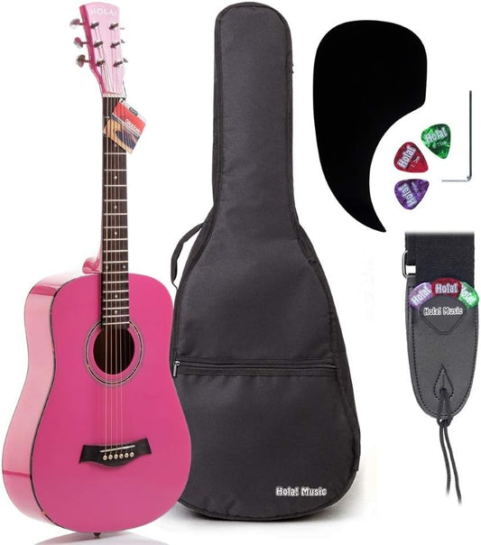 Hola! Music 36" Acoustic Guitar Bundle for Beginners and Kids, 3/4 - Pink (Like New)
