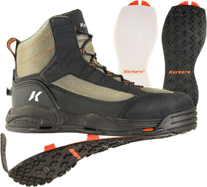 Korkers Fishing Greenback Lace-Up Waterproof Wading Boots for Adult, Rubber Sole (Like New)