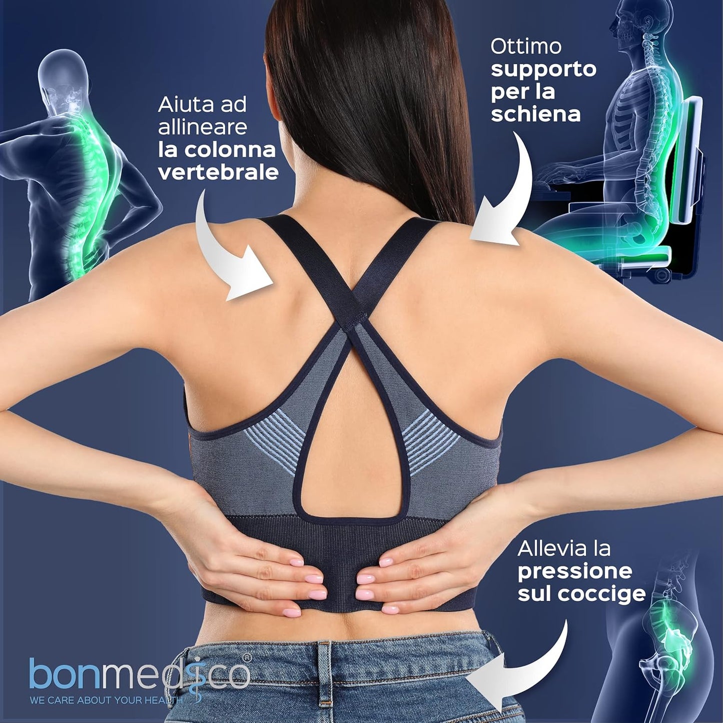 Bonmedico Memory Foam Washable Seat Cushion for Back Support and Sitting Comfort (Like New)