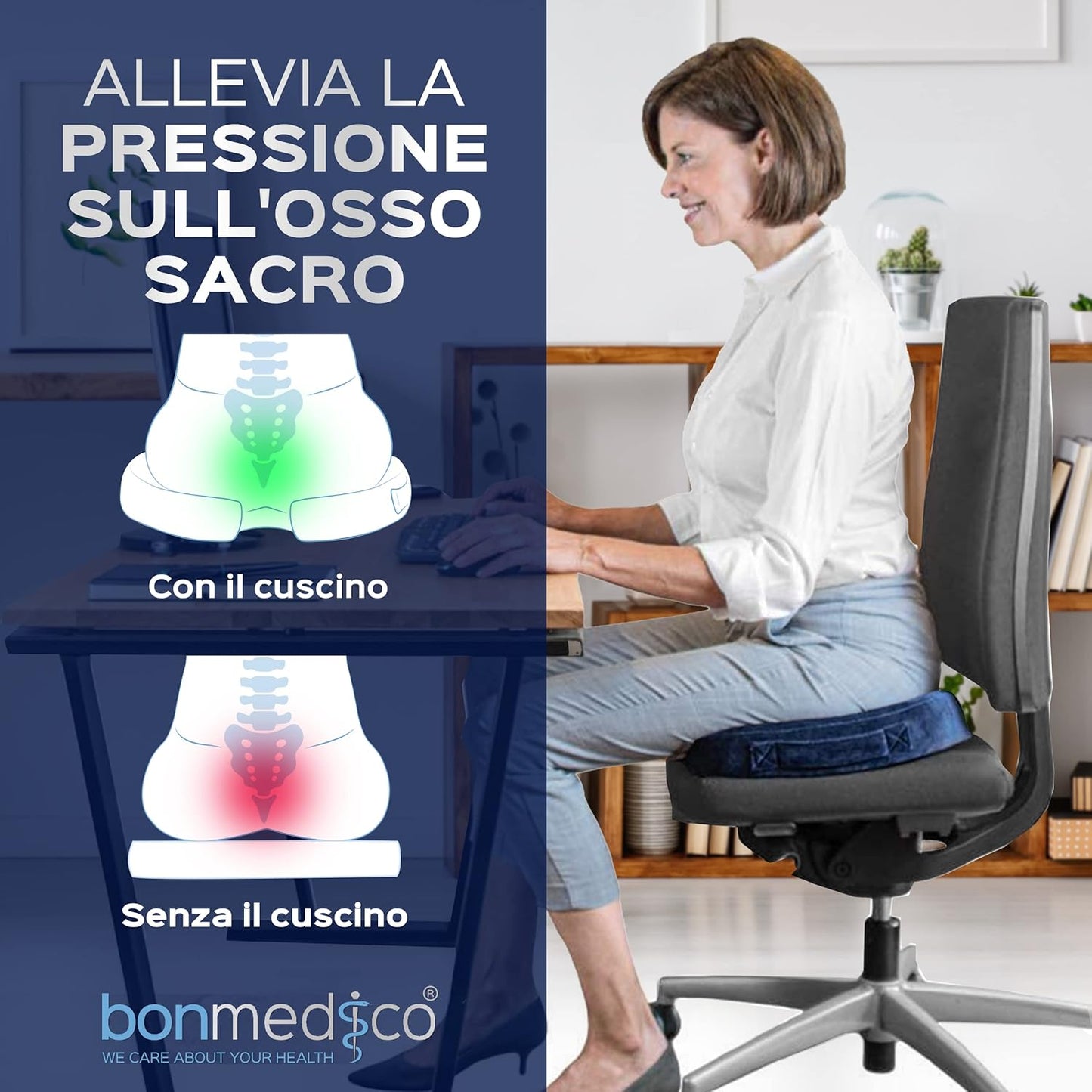 Bonmedico Memory Foam Washable Seat Cushion for Back Support and Sitting Comfort (Like New)