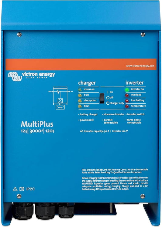 Victron Energy MultiPlus 3000VA 12V Pure Sine Wave Inverter & 120A Charger, Blue (Used)