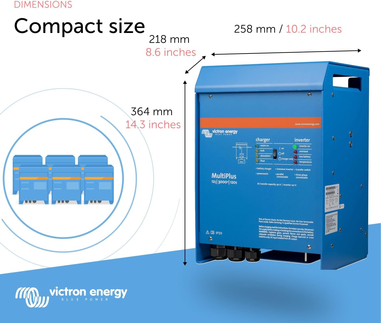 Victron Energy MultiPlus 3000VA 12V Pure Sine Wave Inverter & 120A Charger, Blue (Like New)