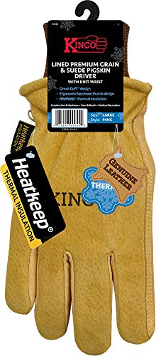 Kinco 94HK Lined Pigskin Leather Water Resistant Work Gloves - Large (Pack of 1) (Used)