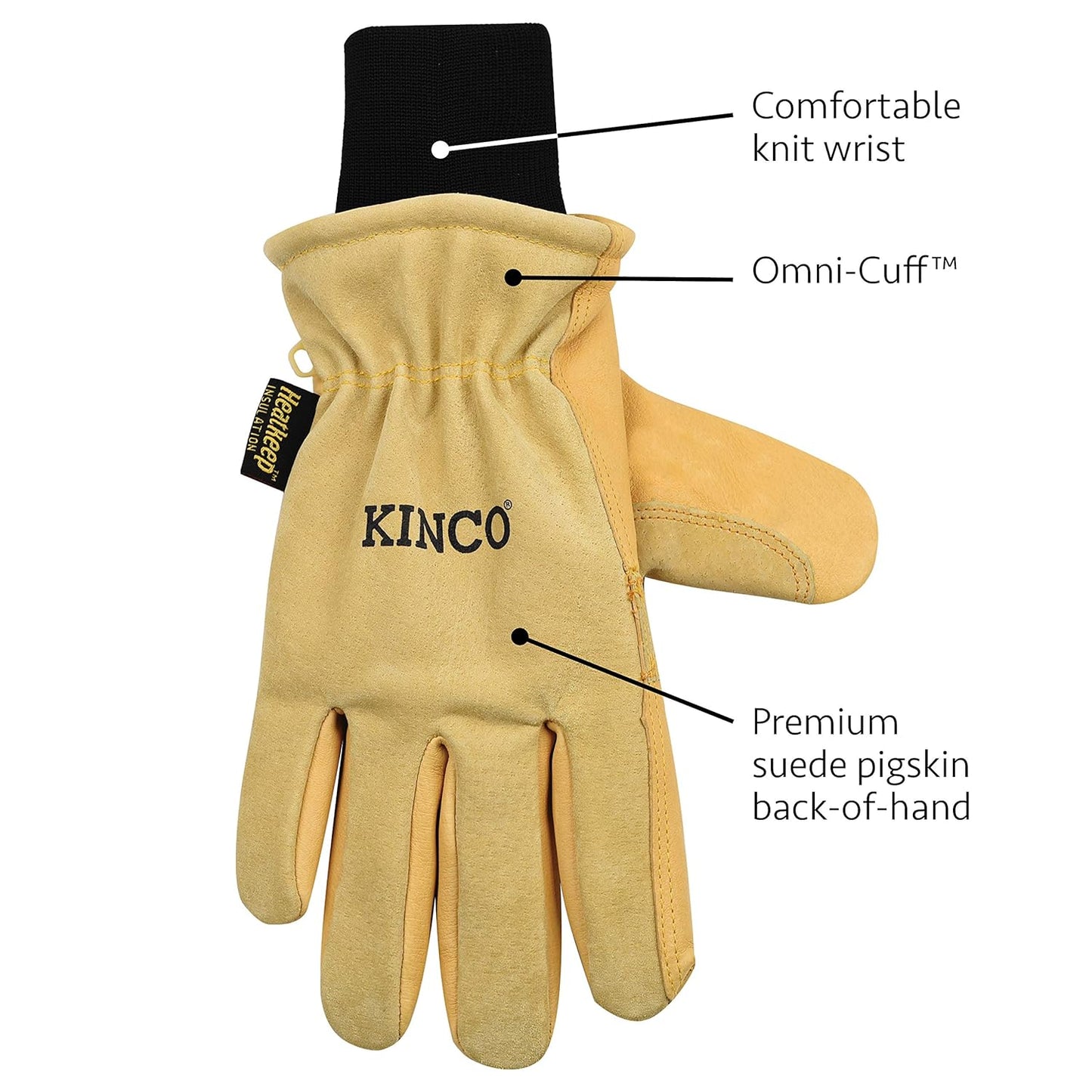 Kinco Lined Heavy Duty Winter Premium Grain & Suede Pigskin Driver w/ Knit Wrist (New)