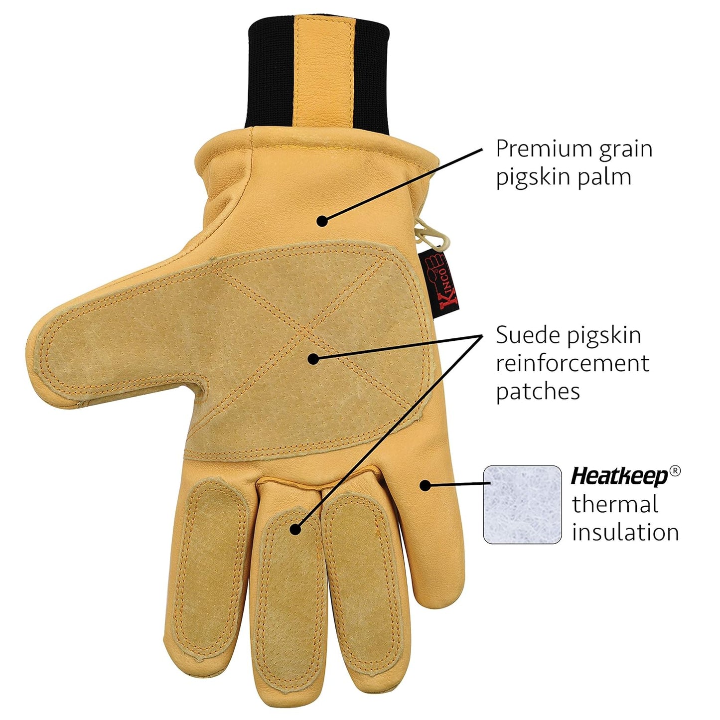 Kinco Lined Heavy Duty Winter Premium Grain & Suede Pigskin Driver w/ Knit Wrist (New)