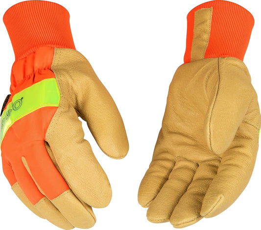 Kinco 1938KW-S-1 Lined Hi-Vis Waterproof Leather Gloves for Adult, Orange, Small (Like New)