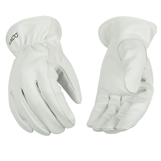 Kinco Grain Goatskin Leather Work Gloves, Keystone Thumb, Easy-On Cuff - White (Like New)