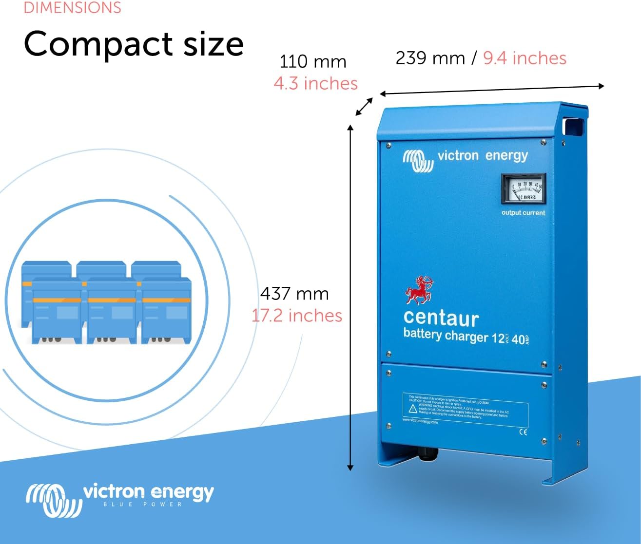 Victron Energy CCH012040000 Centaur 3 Bank Battery Charger, 40 Amp, 12 Volts(DC) (Used)