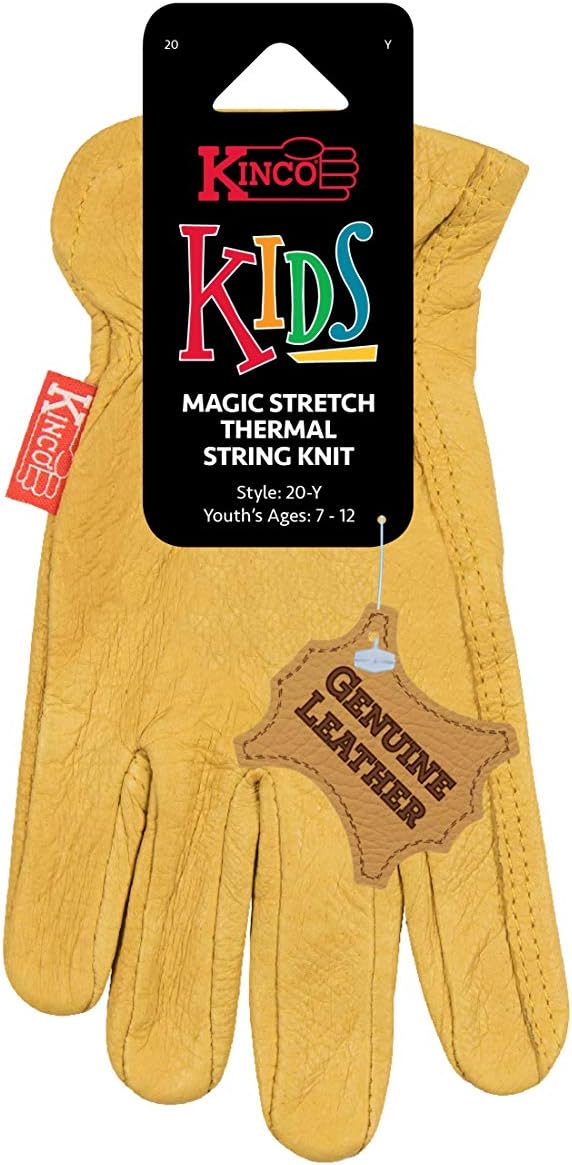 Kinco 94-C Kid's Leather Driver Golf Work Gloves for Ages 3-6, Elastic Cuff (Like New)