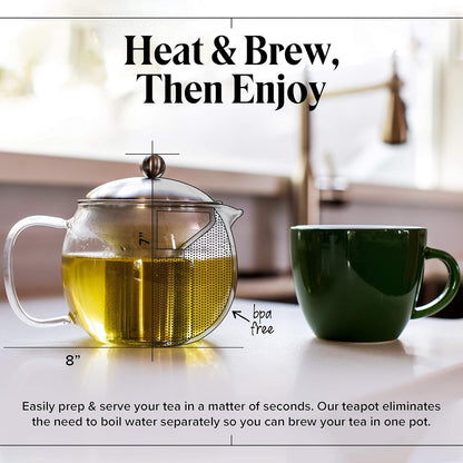 Willow & Everett Clear Glass Kettle Pot with Strainer & Warmer for Loose Tea (Like New)