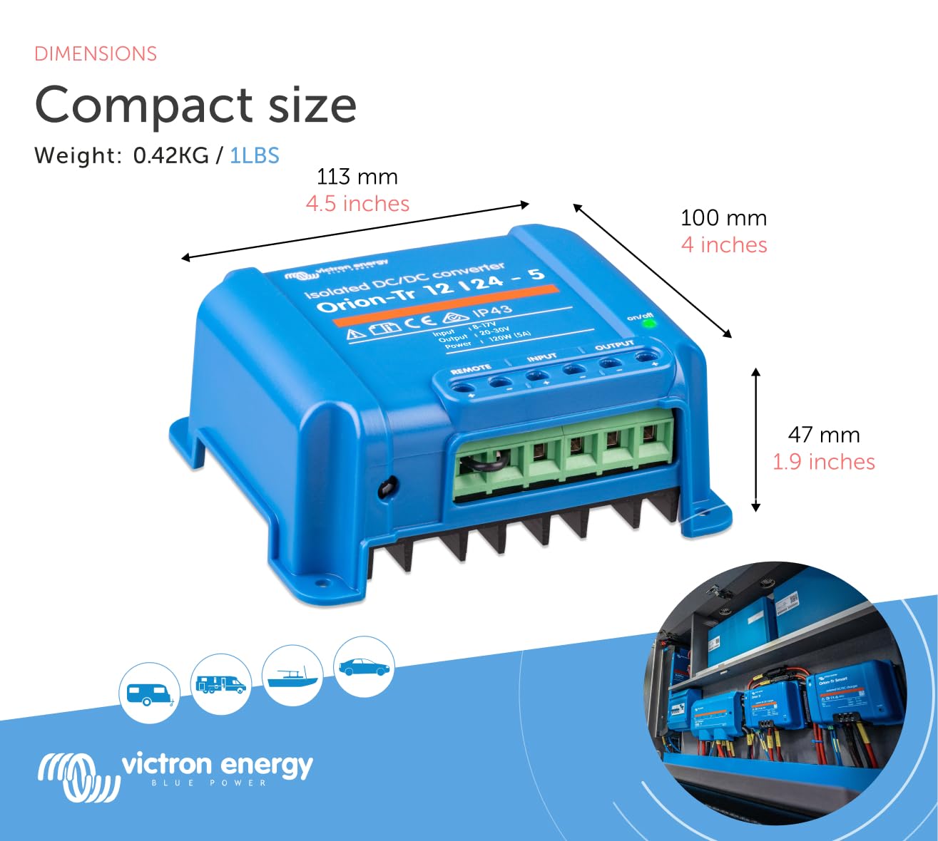 Victron Energy ORI122410110 Orion-Tr DC to DC Converter for Dual Battery Systems (Like New)