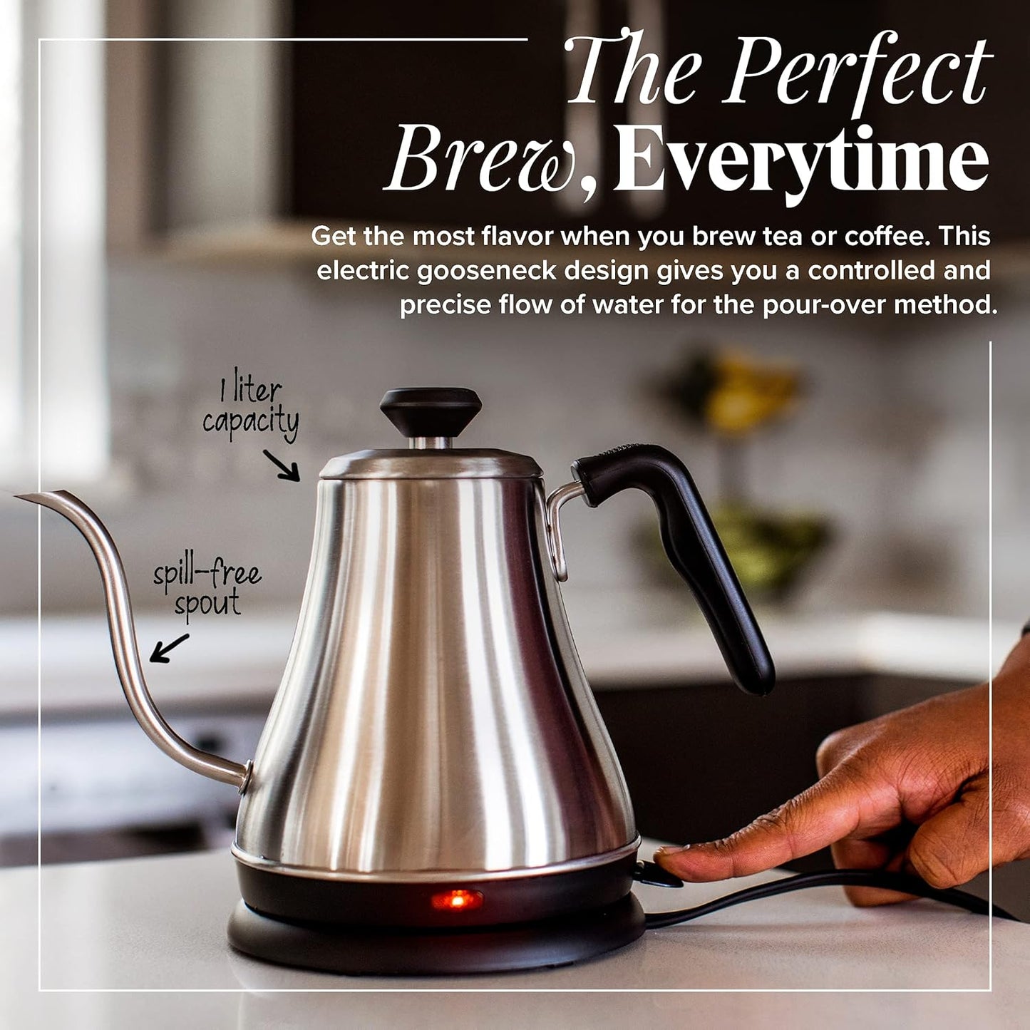 Willow & Everett Gooseneck 1L 120V Stainless Steel Electric Tea Kettle, Silver (Used)
