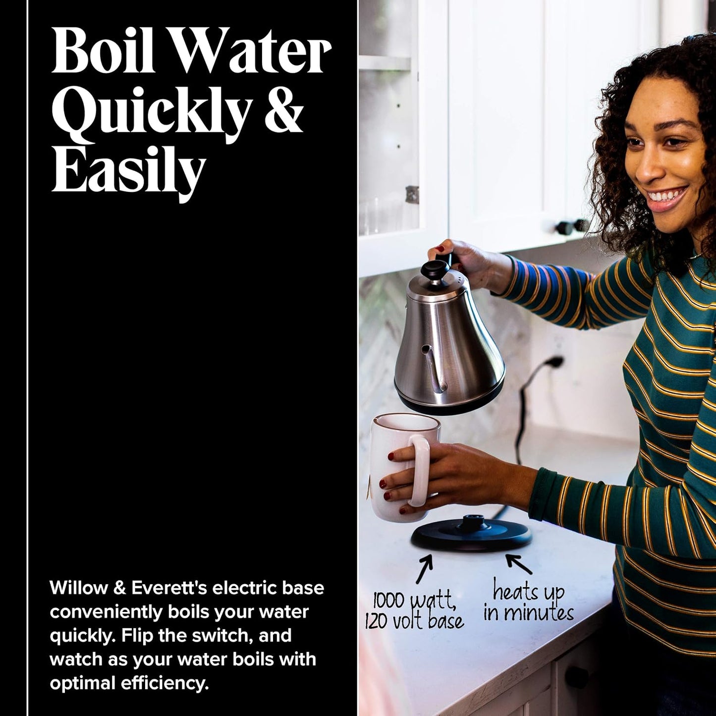 Willow & Everett Gooseneck 1L 120V Stainless Steel Electric Tea Kettle, Silver (Used)