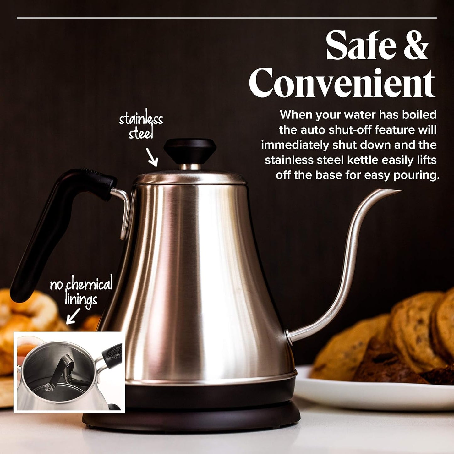 Willow & Everett Gooseneck 1L 120V Stainless Steel Electric Tea Kettle, Silver (Used)