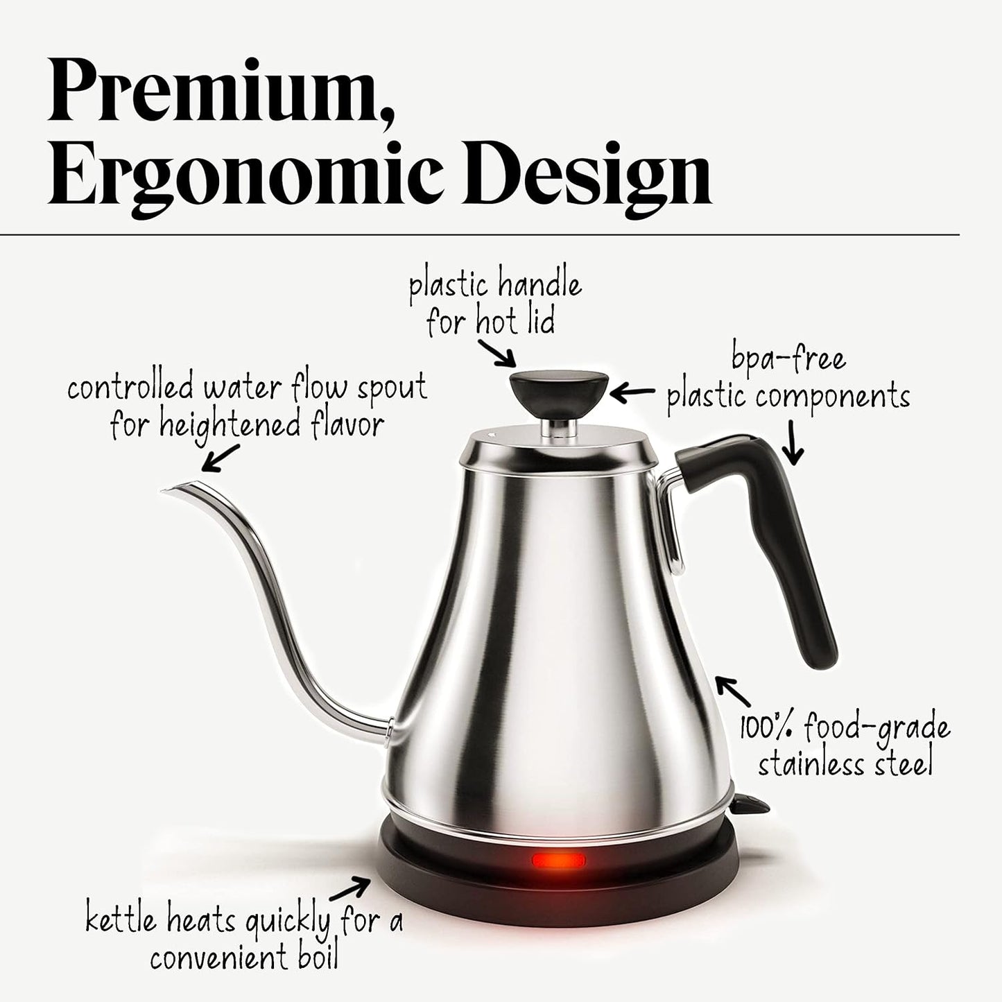 Willow & Everett Gooseneck 1L 120V Stainless Steel Electric Tea Kettle, Silver (Used)