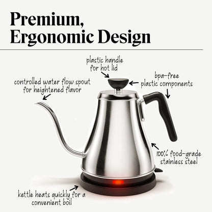 Willow & Everett Gooseneck 1L 120V Stainless Steel Electric Tea Kettle, Silver (Used)