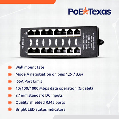 Poe Texas Gigabit Passive Power Over Ethernet Midspan 8 Port Network Switches (Used, No Retail Box)