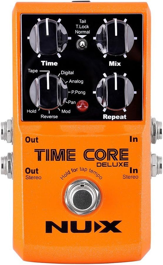 NUX Time Core Deluxe 7 Type Delay Guitar Effect Pedal w/ Looper Tone Lock, Clear (Like New)