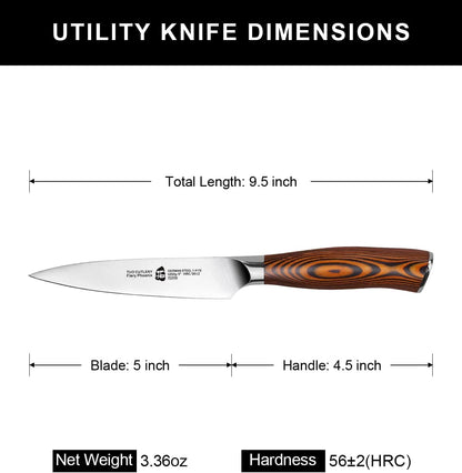 TUO Utility Small Kitchen Knife, 5" Paring High Carbon German Stainless steel (New)