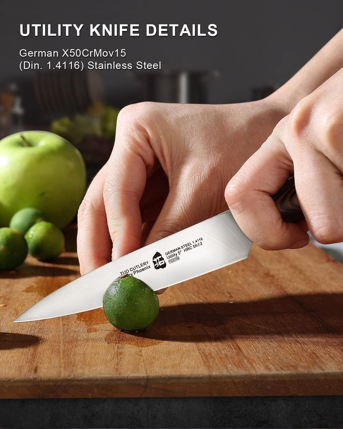 TUO Utility Small Kitchen Knife, 5" Paring High Carbon German Stainless steel (New)
