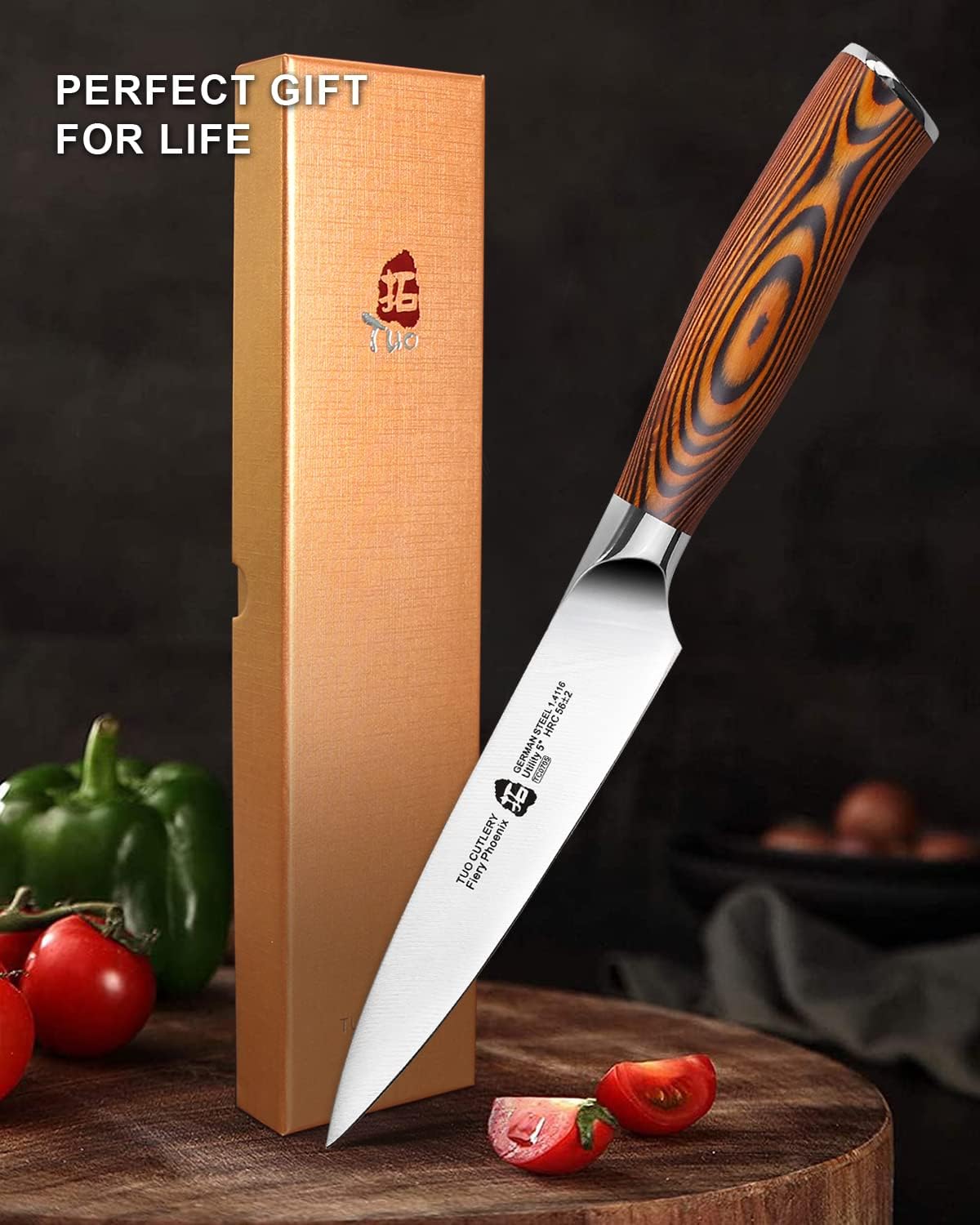 TUO Utility Small Kitchen Knife, 5" Paring High Carbon German Stainless steel (New)