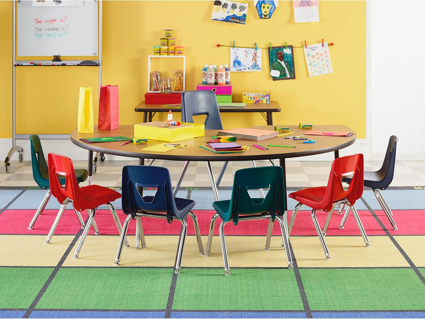 Lorell LLR99881 12" Stacking Student L-Shaped Chair for Indoor Use - Blue, 4pcs (Used)