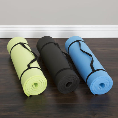 Wakeman Fitness Extra Foam Exercise Mat with Carrying Strap - 0.5" Thick (Like New)