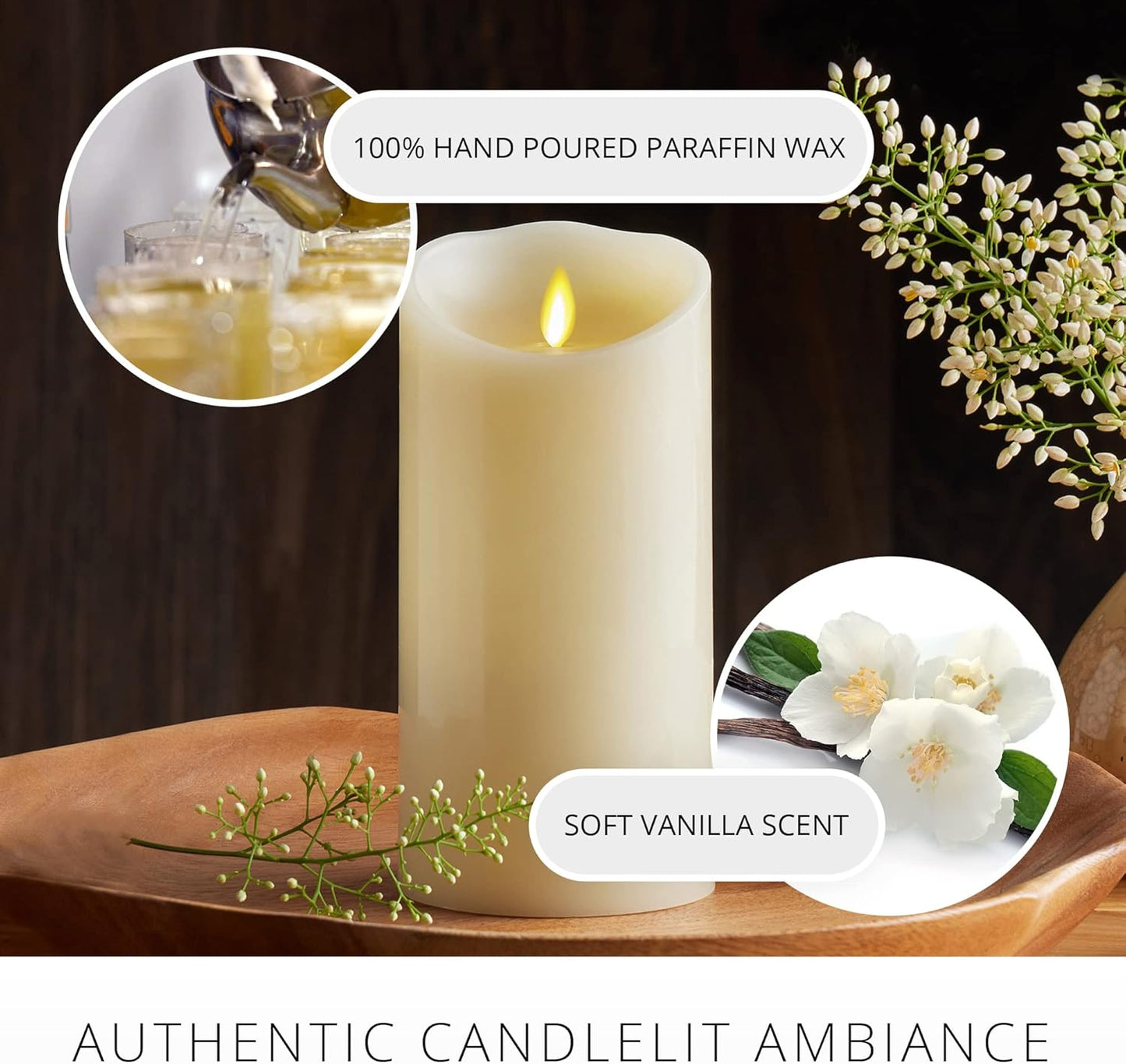 Luminara Flameless 3-V Indoor Moving Flame Pillar LED Candle, Battery Operated (Like New)