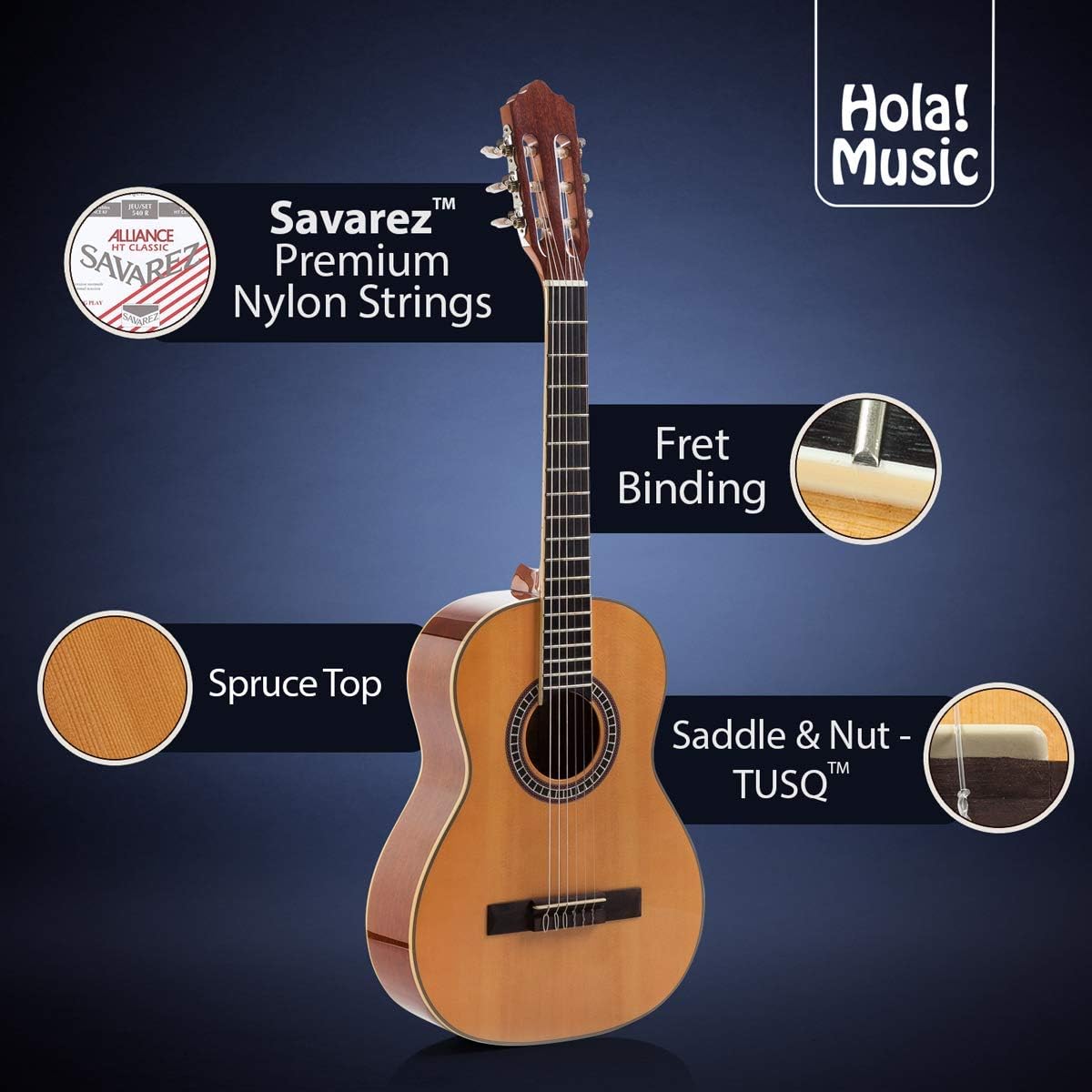 Hola! Music HG-36GLS 3/4 Classical Guitar, Spruce/Mahogany, Nylon Strings (Like New)
