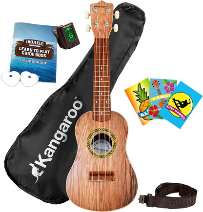 Kangaroo 22.5" Ukulele Set w/ Tuner, Case, Strap, Picks & Songbook, 4 String Kit (Used)
