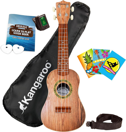 Kangaroo 22.5" Ukulele Set w/ Tuner, Case, Strap, Picks & Songbook, 4 String Kit (Used)