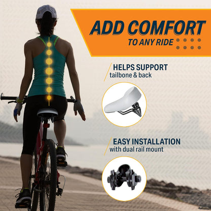 Bikeroo Extra Wide Faux Leather Cruiser Bike Seat with Suspension, Large - White (Like New)