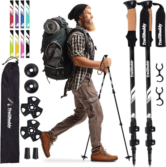 TrailBuddy Adjustable Hiking Poles for Snowshoe & Backpacking, Raven Black ()