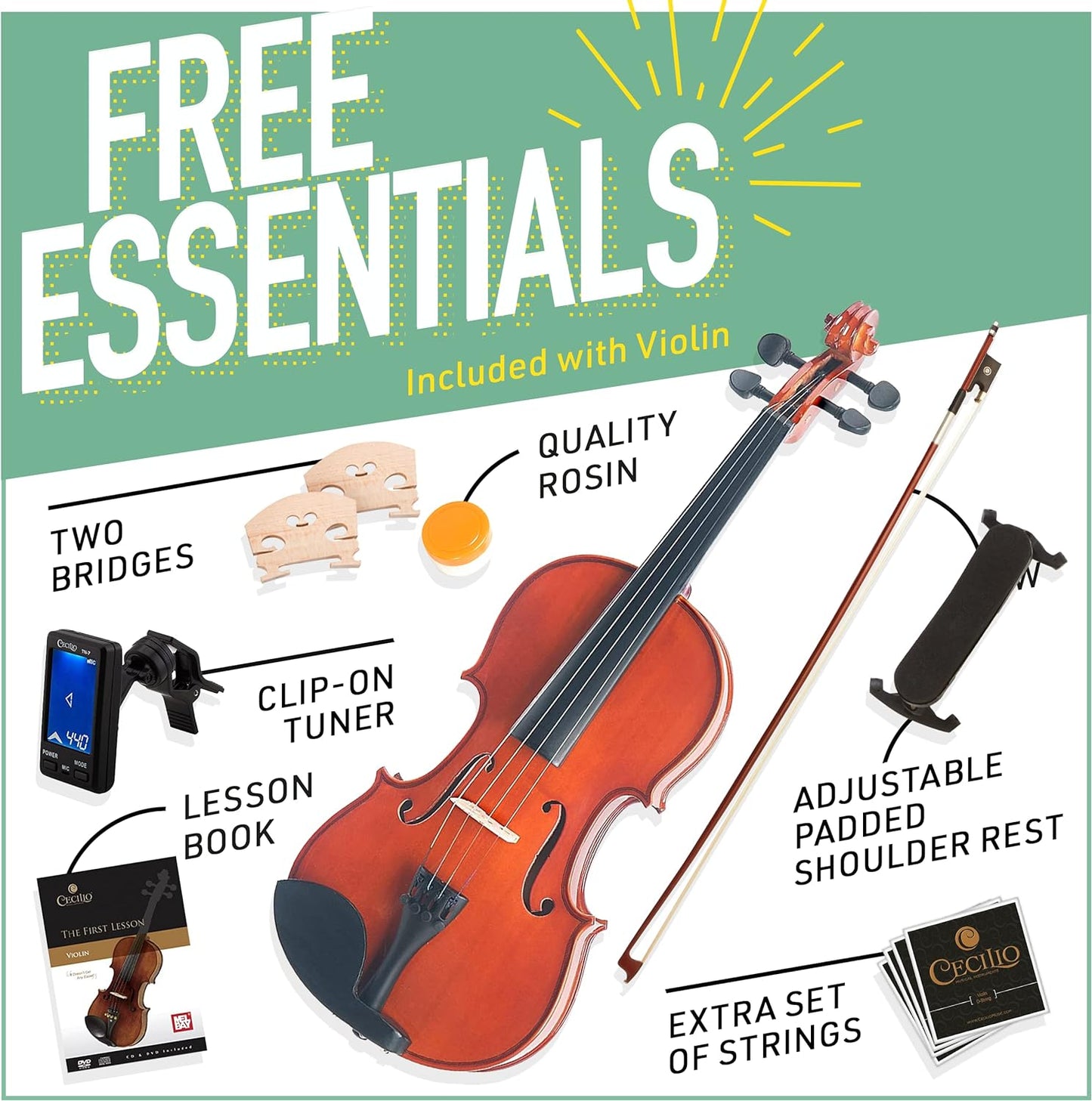 Mendini By Cecilio Violin for Student or Beginners, 1/2 - Natural Varnish (Used)