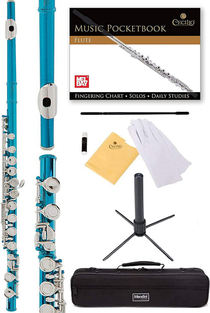 Mendini By Cecilio - Closed Hole C Flute For Beginners, 16-Key Flute, Sky Blue- (Used)
