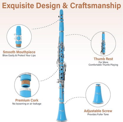 Mendini by Cecilio B Flat Elegant Clarinet with 10 Reeds for Beginners - Nickel (Like New)