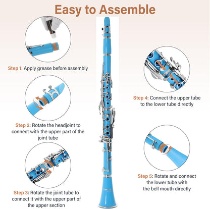 Mendini by Cecilio B Flat Elegant Clarinet with 10 Reeds for Beginners - Nickel (Like New)