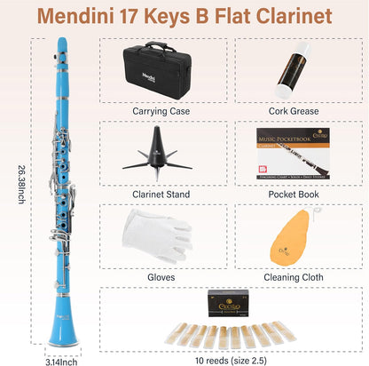 Mendini by Cecilio B Flat Elegant Clarinet with 10 Reeds for Beginners - Nickel (Like New)