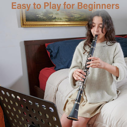 Mendini by Cecilio B Flat Elegant Clarinet with 10 Reeds for Beginners - Nickel (Like New)