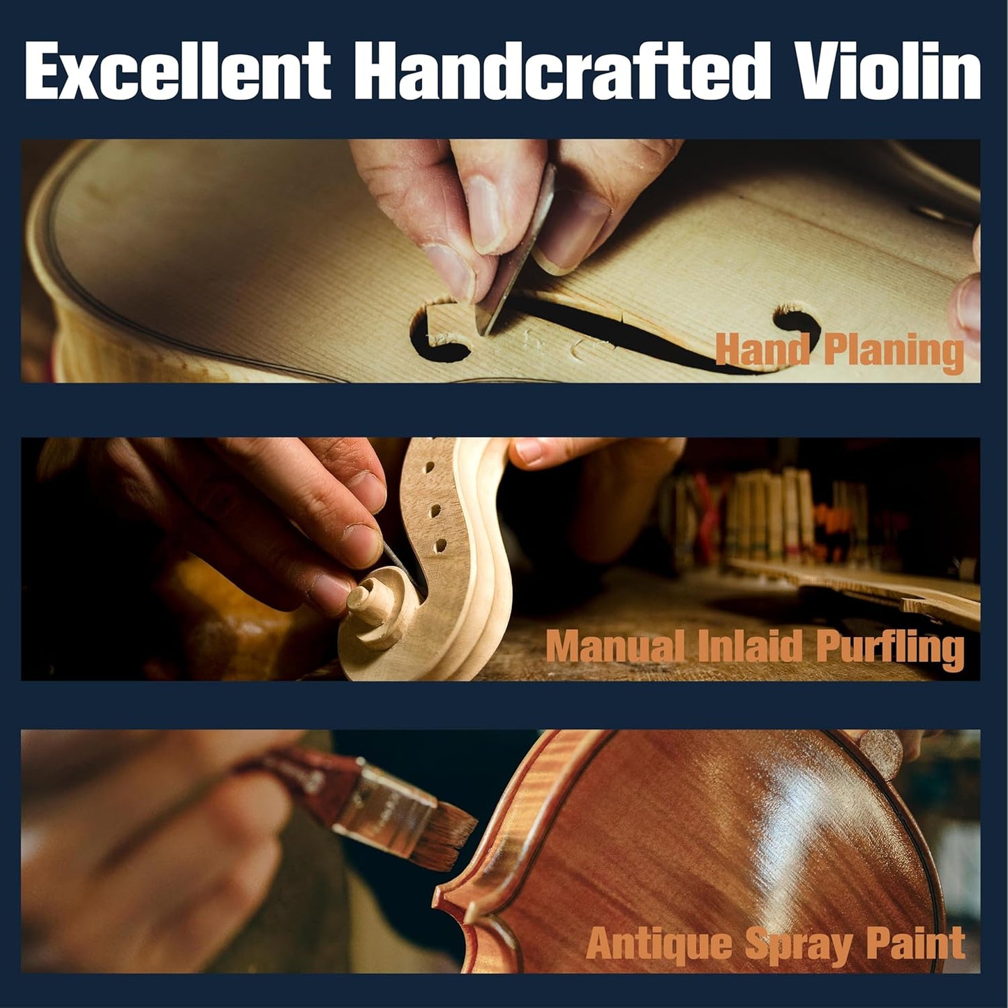 Mendini By Cecilio 4 Strings Acoustic Violin Set with Hard Case for Beginners (Like New)