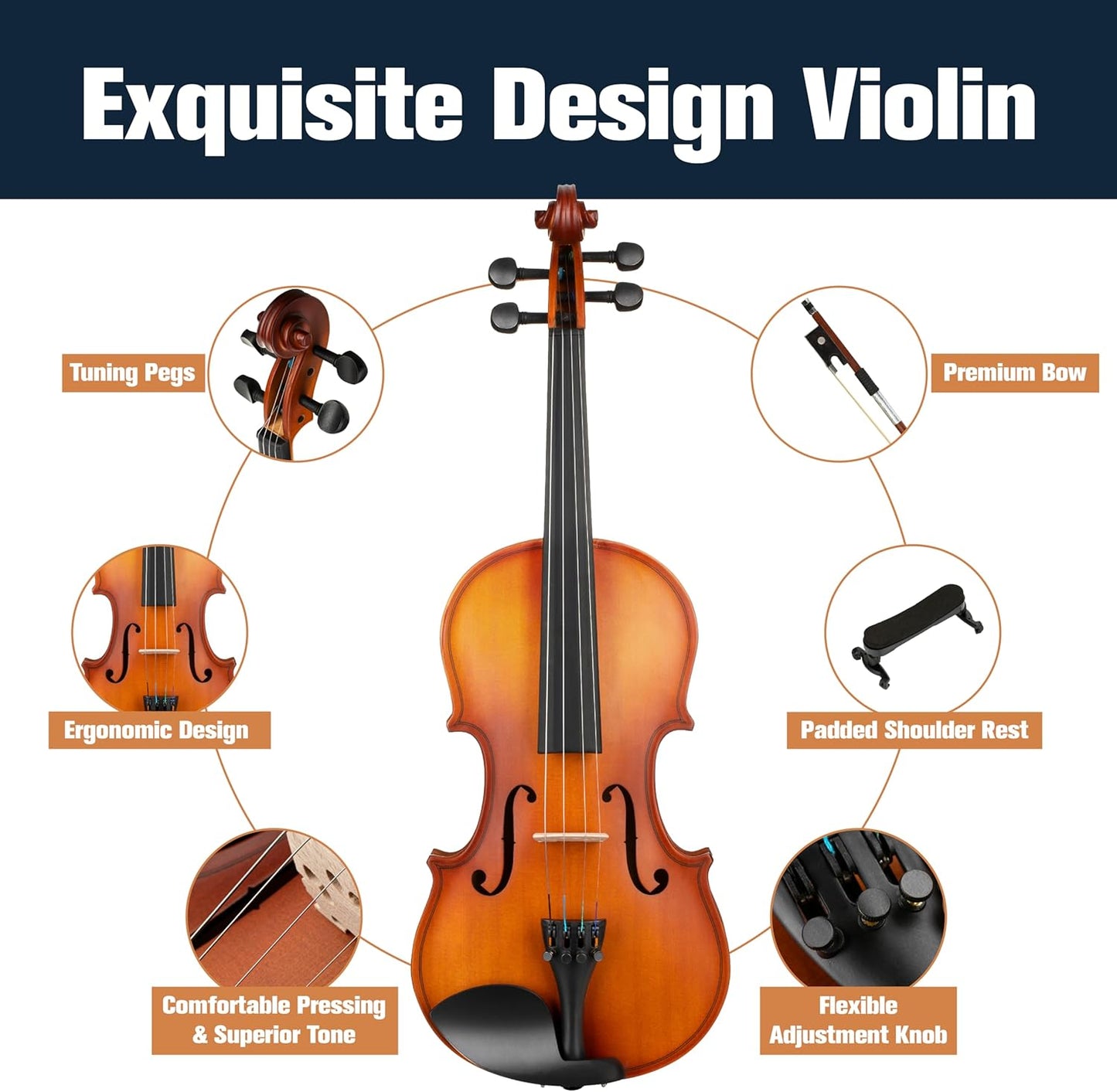Mendini By Cecilio 4 Strings Acoustic Violin Set with Hard Case for Beginners (Like New)