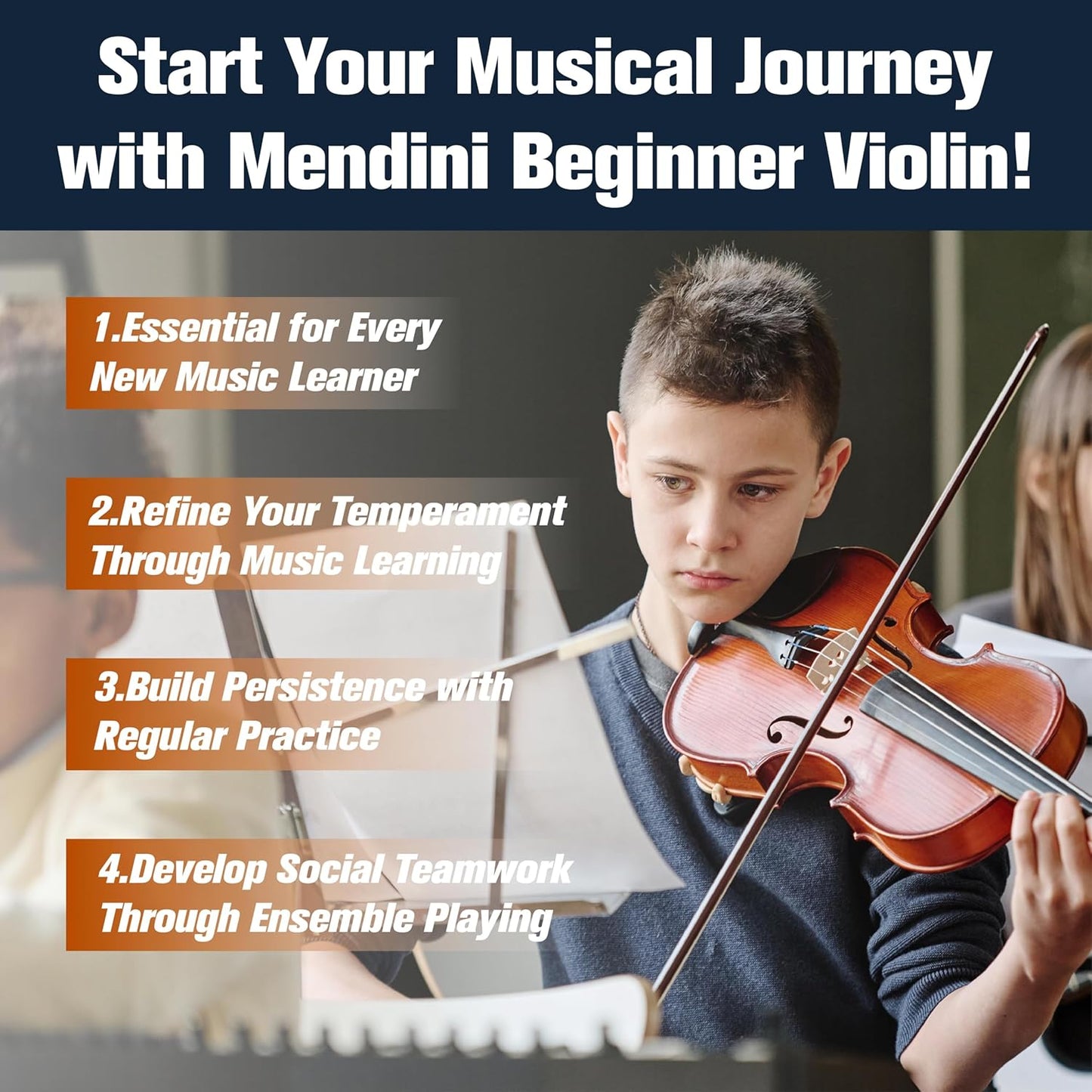 Mendini By Cecilio 4 Strings Acoustic Violin Set with Hard Case for Beginners (Like New)