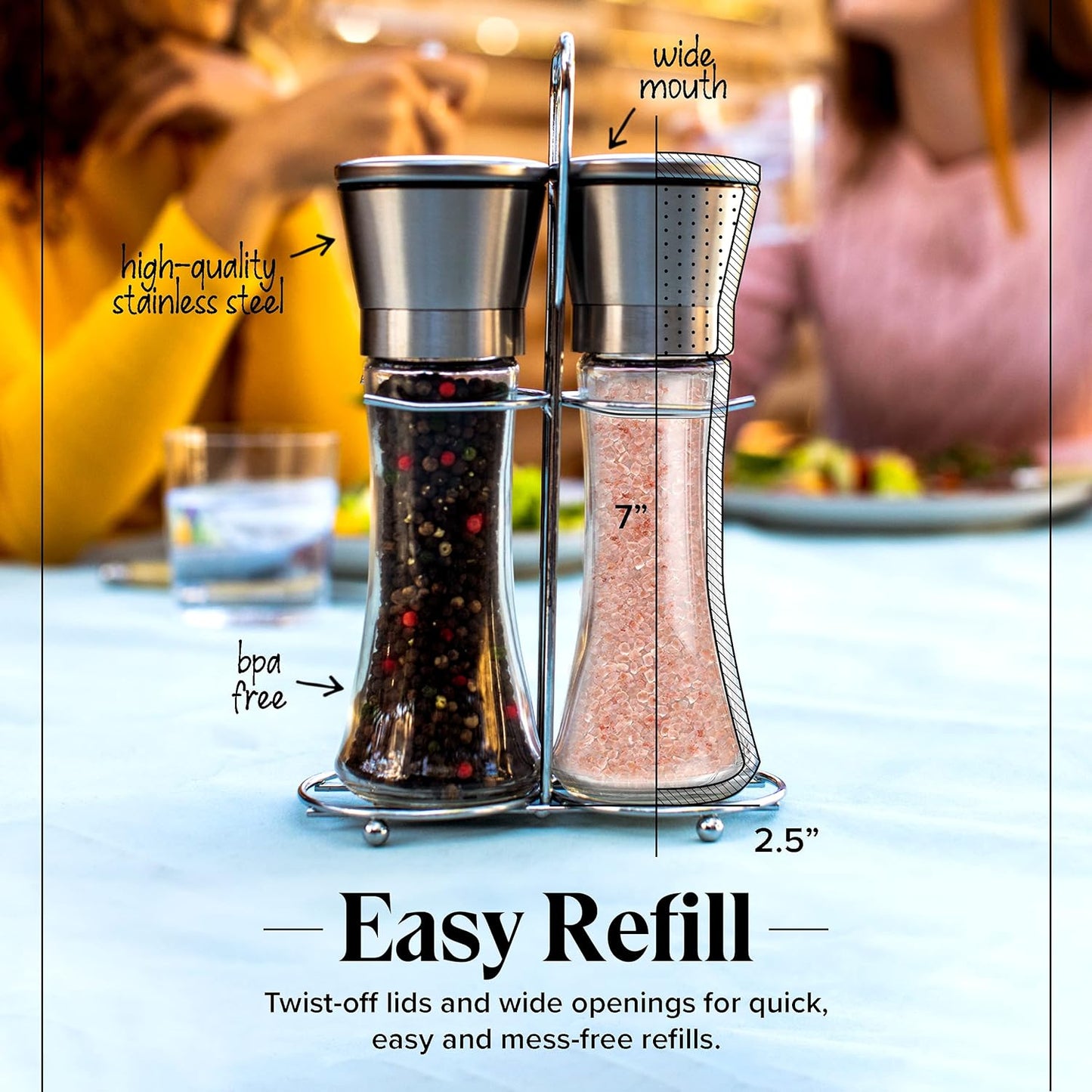 Willow & Everett Stainless Steel Salt and Pepper Grinder Set, 2 Count, Pack of 1 (Used)